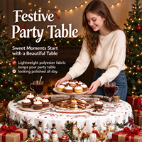 Nappe de Noël ronde ChamXue en polyester imperméable – Housse de table pour dîner de fête, décoration de Noël pour la maison