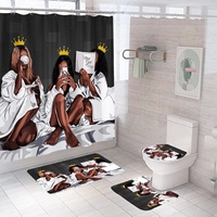 Juego de Cortina de Ducha y Alfombras de Baño con Diseño de Chica Afro Americana Negra