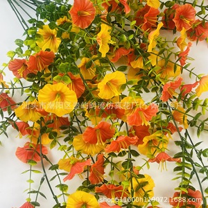 Fleurs artificielles Shiliu en soie, eucalyptus et gloire du matin, bicolores orange et jaune, pour mariage, extérieur et maison - Product Image 5