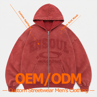 Sweat à capuche vintage lavé aux enzymes 420GSM en coton premium 100% pour homme, coupe oversize, broderie appliquée, logo personnalisé, streetwear, fermeture éclair intégrale
