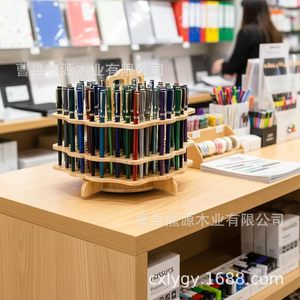 Soporte de madera para pinceles, organizador giratorio de madera maciza para pinceles de acuarela, estante de almacenamiento multiusos para el hogar - Product Image 2