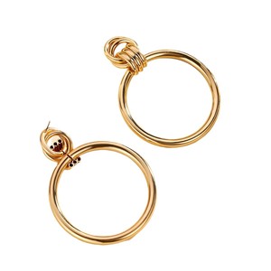 Boucles d'oreilles géométriques circulaires en alliage, plaquées or, en acier inoxydable, grandes boucles d'oreilles, style européen et américain, collection 2025 - Product Image 5