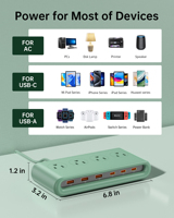 Multiprise Écologique Nouvelle Génération avec Chargeur d'Ordinateur Portable PD 35W, 4 Prises, 3 Ports USB-A et 3 Ports USB-C pour Bureau – Haute Qualité