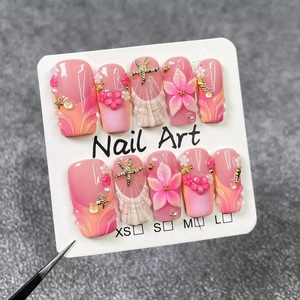 <span class=keywords><strong>Uñas</strong></span> Postizas <span class=keywords><strong>Francesas</strong></span> Hechas a Mano <span class=keywords><strong>de</strong></span> 76-80 mm <span class=keywords><strong>Cuadradas</strong></span>, 10 Piezas, Diseño <span class=keywords><strong>de</strong></span> Mariposa para Aplicación en Dedos - Product Image 2
