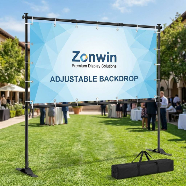 ZRX Adjustable Telescopic Display Stand Step 8x10 ft Photography Background Stand with Thicker Step Repeat Accessory