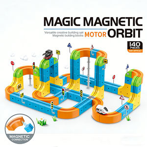 Circuit de construction 3D avec rails et signalisation, 140 pièces, train magique rechargeable par USB, jouets éducatifs - Product Image 1