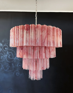 Grande Lampadario Vintage in Vetro di Murano e Alabastro Rosa con Sospensioni a Più Livelli - Product Image 3