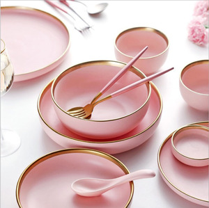 2019 caliente buen precio <span class=keywords><strong>rosa</strong></span> de cena de <span class=keywords><strong>porcelana</strong></span> conjuntos Hotel cerámica juego de vajilla - Product Image 3