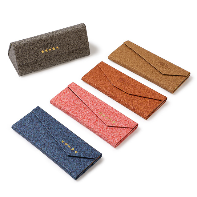 Custom Logo Colorful PU Leather Folding Triangle Eyeglasses Case Sunglasses Case & Bag