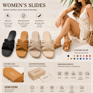 Sandalias planas con punta cuadrada para mujer, sandalias trenzadas, zapatillas <span class=keywords><strong>de</strong></span> verano para playa y exteriores, calzado ligero antideslizante para mujer - Product Image 5