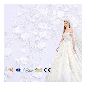 Fábrica última tela de cuentas de gama alta elegante encanto bordado tela de encaje para vestido de novia - Product Image 1