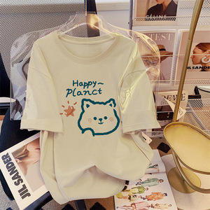 T-shirt Estiva da <span class=keywords><strong>Donna</strong></span> in Cotone, Maglietta Stampata alla Moda con Collo Tondo e Maniche Corte, 200 Grammi, Morbida e <span class=keywords><strong>Oversize</strong></span> - Product Image 6