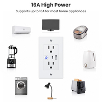 Prise murale intelligente Wifi Tuya Smart Home 16A US multifonction avec prise de charge Type-C + USB, commande vocale et minuterie à distance