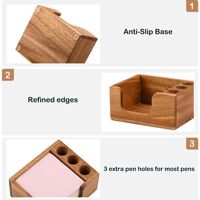 Support adhésif en bois d'acacia et distributeur de post-its pour bureau et maison - Blocs-notes non inclus - Porte-cartes de visite en bois