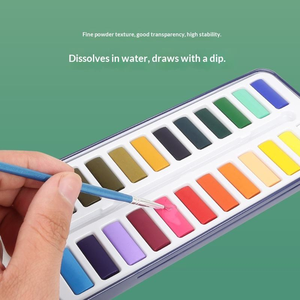 Premium 12 24 acuarela media sartén pintura artista acuarela sólida pastel Aquarelle pintura con pincel para acuarela libro caja de lata - Product Image 5