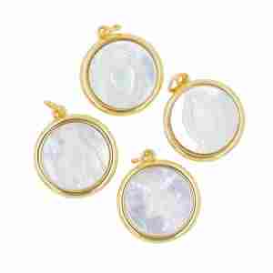 Nuovo Ciondolo Charm <span class=keywords><strong>Angelo</strong></span> Vergine Maria Gesù Placcato Oro Ottone Rotondo con Conchiglia Bianca Accessori Collana Fai da Te <span class=keywords><strong>Gioielli</strong></span> Madonna - Product Image 1