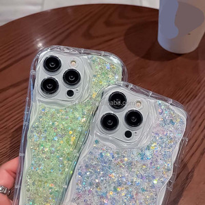 Belle paillettes goutte à goutte colle Transparent antichoc grande vague bord couverture de téléphone TPU étui de téléphone portable pour <span class=keywords><strong>Huawei</strong></span> <span class=keywords><strong>P30</strong></span> P40 P50 P60 <span class=keywords><strong>Pro</strong></span> - Product Image 1