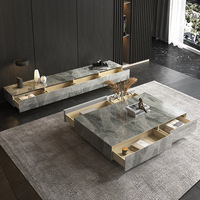 Table basse en pierre et meuble TV combinés pour petit appartement, rangement moderne, luxe léger, meuble de sol, prêt à être expédié