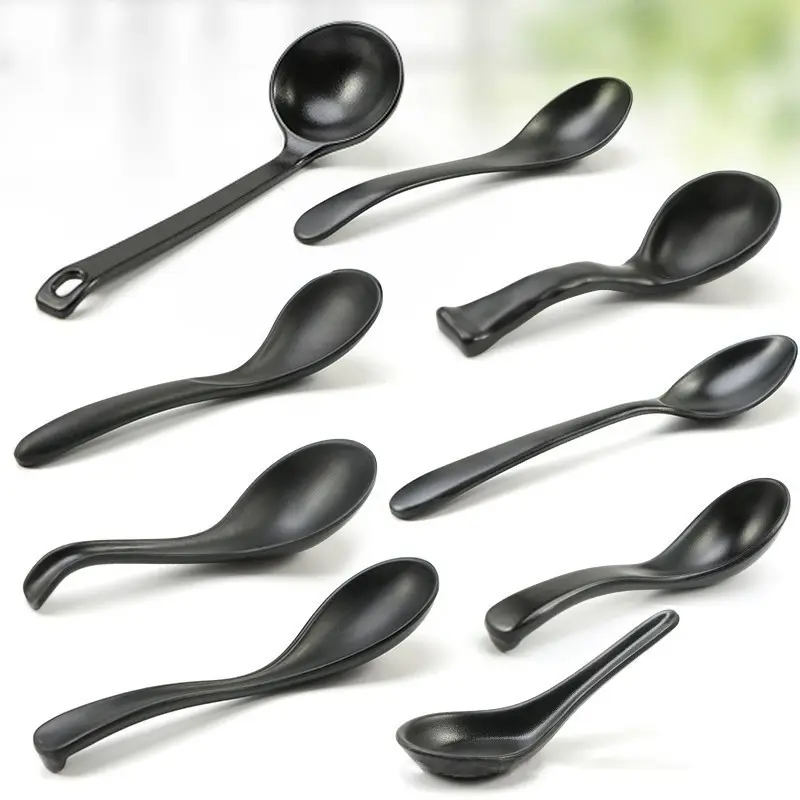 Food Grade High Quality Japanese Ramen Spoon Plastic Soup Spoon Black Melamine Spoon
