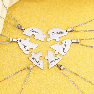 Nombres personalizados Desconcertado Corazón Colgante Collar Cadena de eslabones de acero inoxidable de moda con nombres grabados - Product Image 1