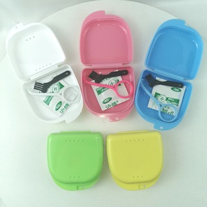Heidefee Denture Case Set <b>Plastic</b> Cleaning Kit With Brush And <b>Cleaner</b> For Denture Care White Pink Blue Green Yellow - Product Image 1