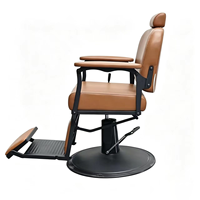 Fauteuil de barbier vintage hydraulique inclinable avec repose-pieds en cuir marron, mobilier de salon classique pour hommes, salon de coiffure