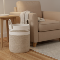 Panier à linge en corde de coton doux avec logo personnalisé, 60L, autoportant, lavable en machine, bac de rangement tressé pour chambre d'enfant, vente en gros