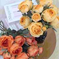 Echt Aussehende Künstliche Herbstrosen Seidenblumen Bouquet Konservierte Plastikblumen für Hochzeit Wanddekoration Ostern Muttertag Erntedankfest