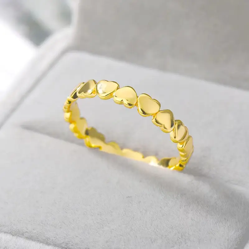 High End 18K Ouro Água Prova Amor Coração Forma Hoop Aço Inoxidável Anéis de Dedo para As Mulheres Jóias