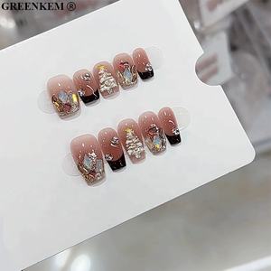 10 Uds. Prensa hecha a mano en forma de T en las uñas festivas Navidad rojo reutilizable y desmontable acabado brillante uñas postizas - Product Image 2