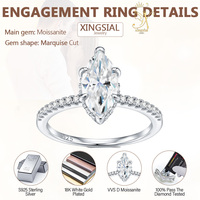 Elmas testi nişan yüzüğü 2 karat markiz geçmek kesim elmas yüzük 925 gümüş 18K beyaz altın kaplama VVS Moissanite Band yüzük