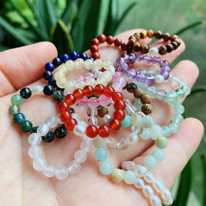 แหวนหินธรรมชาติบำบัดจักระ แหวนคริสตัลควอตซ์หลากสี ประดับมุกแท้ แหวนลูกปัดยืดหยุ่น ปรับขนาดได้ ซ้อนกันได้ - Product Image 2