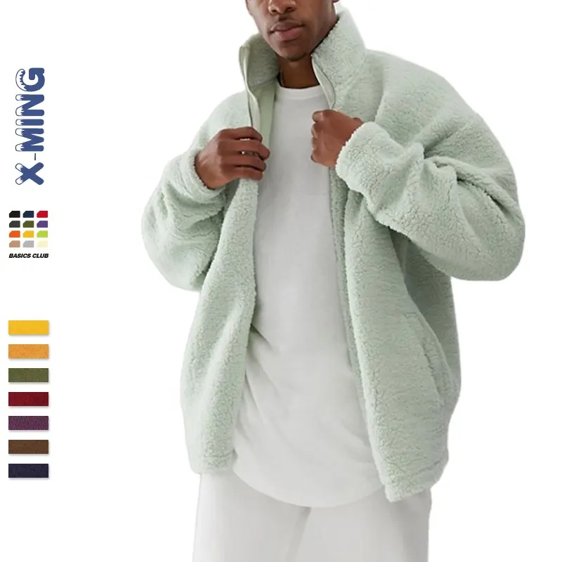 NEW heavyweight full zip sherpa fleece men jacket fashion warm thickness winter custom embroidery logo fur blank jacket coat