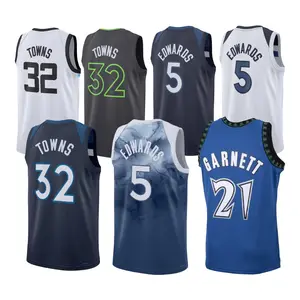 Camisa de basquete de melhor qualidade costurada/prensada a quente #5 Anthony Edwards #32 Karl-Anthony Towns #21 Kevin Garnett Kyle Anderson