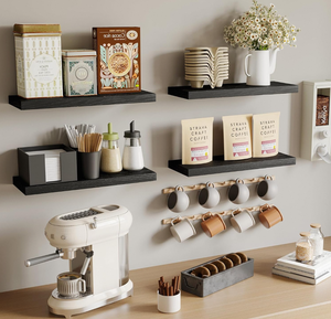 رف تخزين خشبي أحادي الطبقة يُثبت على الحائط للحمام والمطبخ وغرفة المعيشة - رفوف موفرة للمساحة وصديقة للبيئة ومتينة - Product Image 6