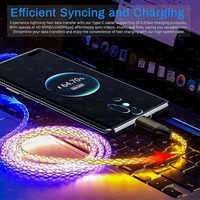 Cable de Carga Rápida USB Tipo C RGB de 3.3 Pies, Transferencia de Datos, Iluminación LED RGB Gradual, USB a C, 66W/6A, Ultra-Duradero