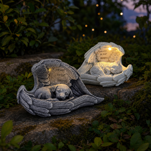 Statua Commemorativa per Animali Domestici con Luce Solare, Ali d'Angelo, Figurina <span class=keywords><strong>di</strong></span> Gatto e <span class=keywords><strong>Cane</strong></span> Dormienti, Targa Incisa - Product Image 2