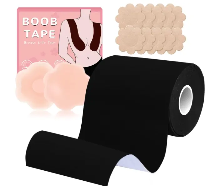 Selotip pengangkat payudara untuk payudara besar, selotip Boobytape hitam untuk pengangkat payudara ukuran Plus, plester Bra berperekat 3 inci 1 pasang Nipple silikon