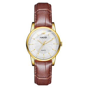 Envío Directo, Reloj de Cuarzo HALEI para Mujer, Esfera Redonda, Números Romanos, Correa de Cuero Analógica, Elegante, Caja Dorada de 30 mm, Venta al por Mayor - Product Image 4