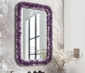 Amethyst Stone Mirror <b>Frame</b> Artisan Made Wall <b>Art</b> Serene Meditation Room Decor Elegant Natural Gemstone Statement Piece - Product Image 3