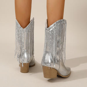 Nouvelles Bottes à Franges Style Européen et Américain 2026 pour Femme, à Bout Pointu et Talon Compensé, Tendance Mode Hiver Automne, Bottines Décontractées - Product Image 2