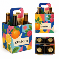 Boîte d'emballage pour boissons en papier artisanal avec poignée, personnalisée, imprimée en couleur, pour quatre bouteilles