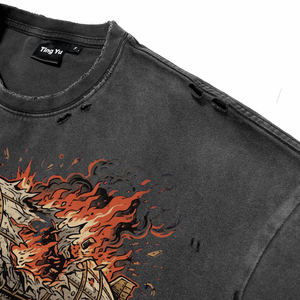 T-shirts pour hommes vintage effet vieilli délavé à l'acide, respirants, style décontracté, imprimé punk, coupe oversize, streetwear, manches courtes, été - Product Image 5