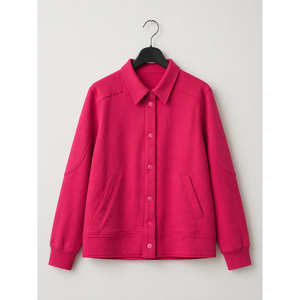 Blouson bomber fuchsia boutonné à col, manches longues, vêtement d'extérieur décontracté, tissu doux de qualité supérieure, élégant pour tous les jours - Product Image 1