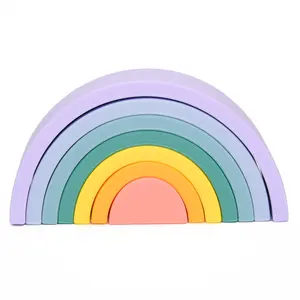 Custom Color Hot Selling Earth Color 7 Pieces Silicone Rainbow Toys BPA Free Silicone Stacking Toys For Kids And Babies