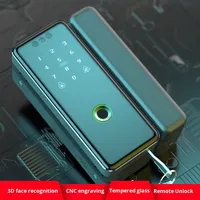 Cerradura Inteligente Negra Tuya con Reconocimiento Facial 3D Personalizado, Huella Dactilar, Wi-Fi, Contraseña, Llave, Desbloqueo para Puerta de Vidrio, Almacenamiento en la Nube