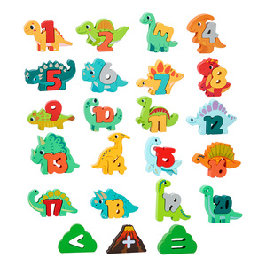 Montessori Wooden Dinosaur Animal Alphanumeric Matching Building Blocks Set Educational Toy for Children's Early - Product Image 1