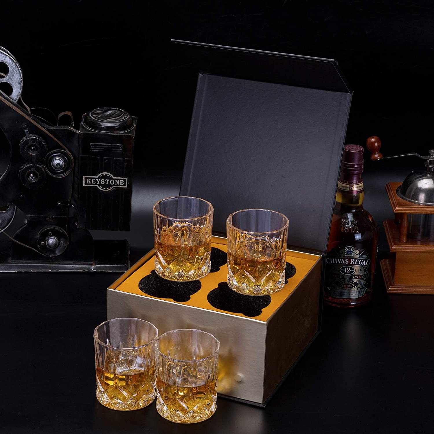 Old Fashioned Whiskey Glasses with Luxury Box - 10 Oz Rocks Barware