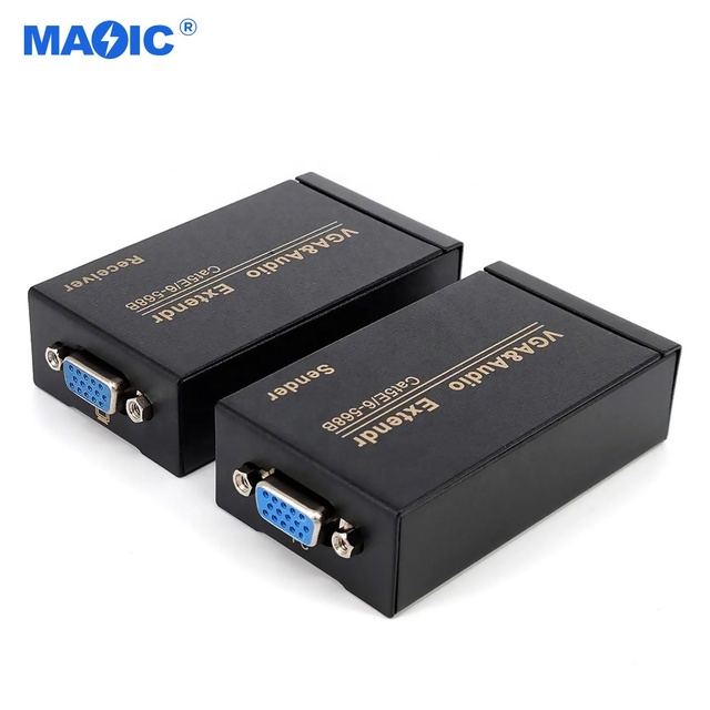 Magelei VGA Extender 100m Over Cat5e/Cat6 Ethernet Cable with 3.5mm Audio Port and DC 5V