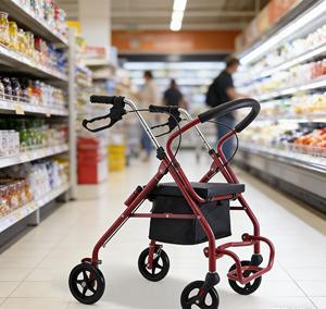 Déambulateur léger à quatre roues avec dossier souple, cadre en aluminium réglable, aide à la marche pliable pour personnes âgées - Product Image 1